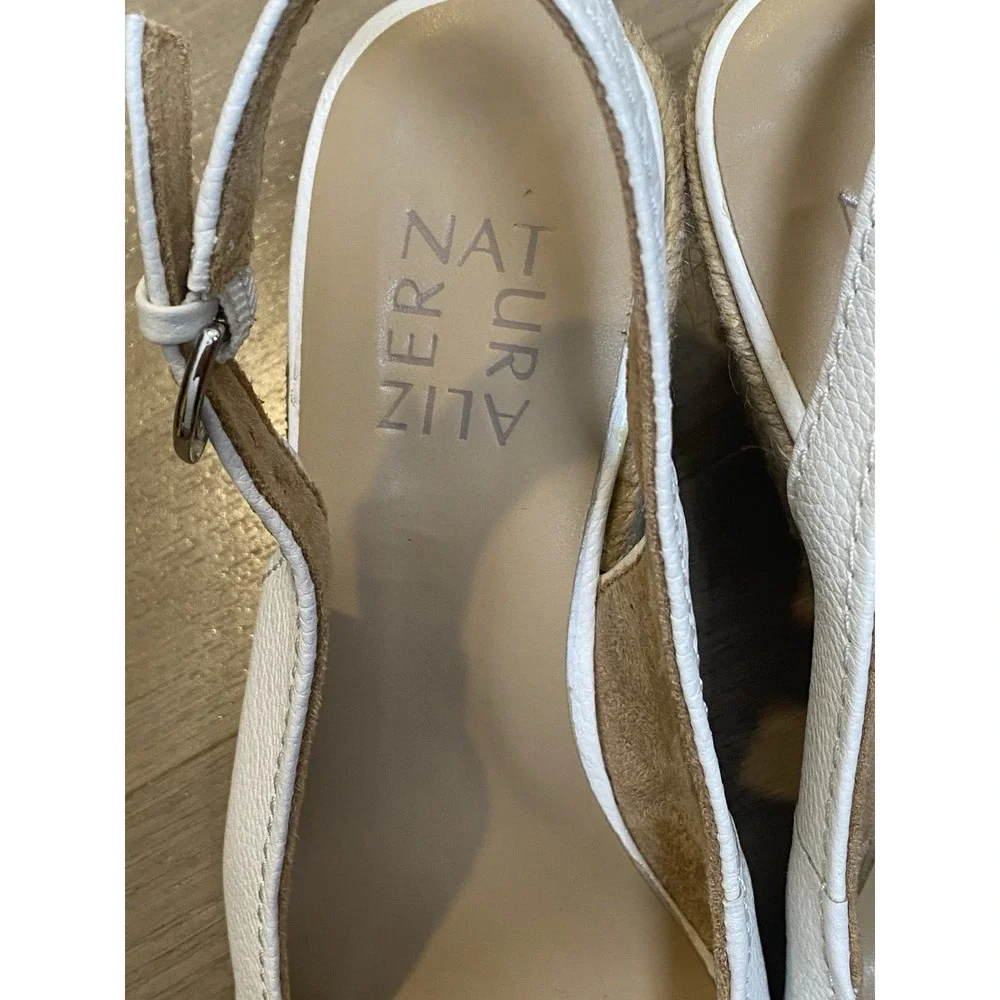Naturalizer Leather Espadrille Slingback Wedge Sandal Shoes Comfort White Size 8
